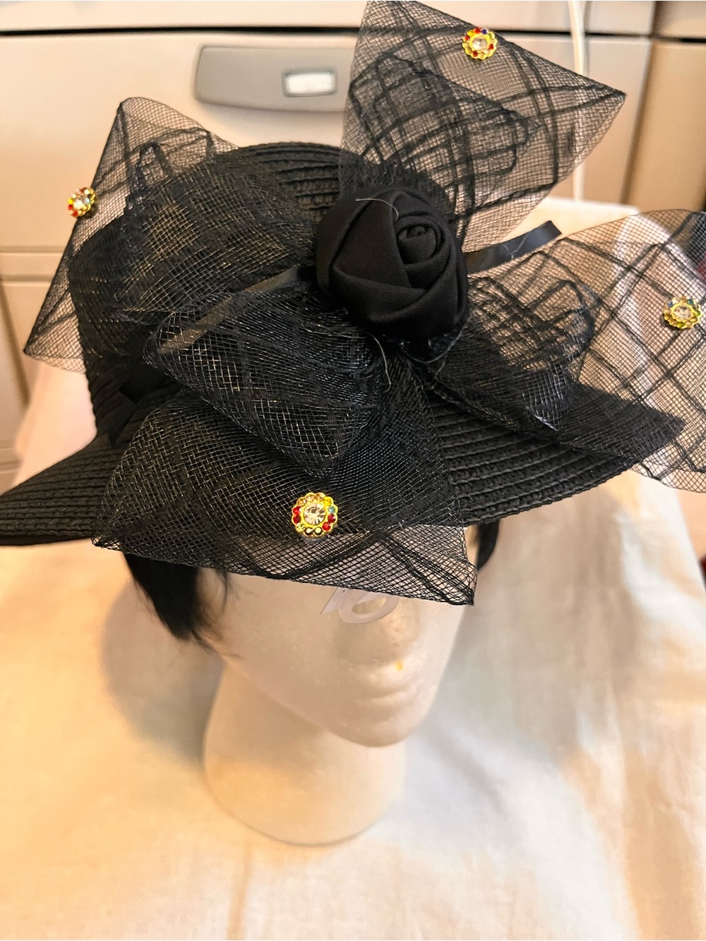 Gorgeous Black Floral Mesh Accent Women's Dress Hat